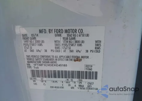 2014 Ford F-150 Xl из США, поврежденный, VIN 1FTMF1CM3EKE45185